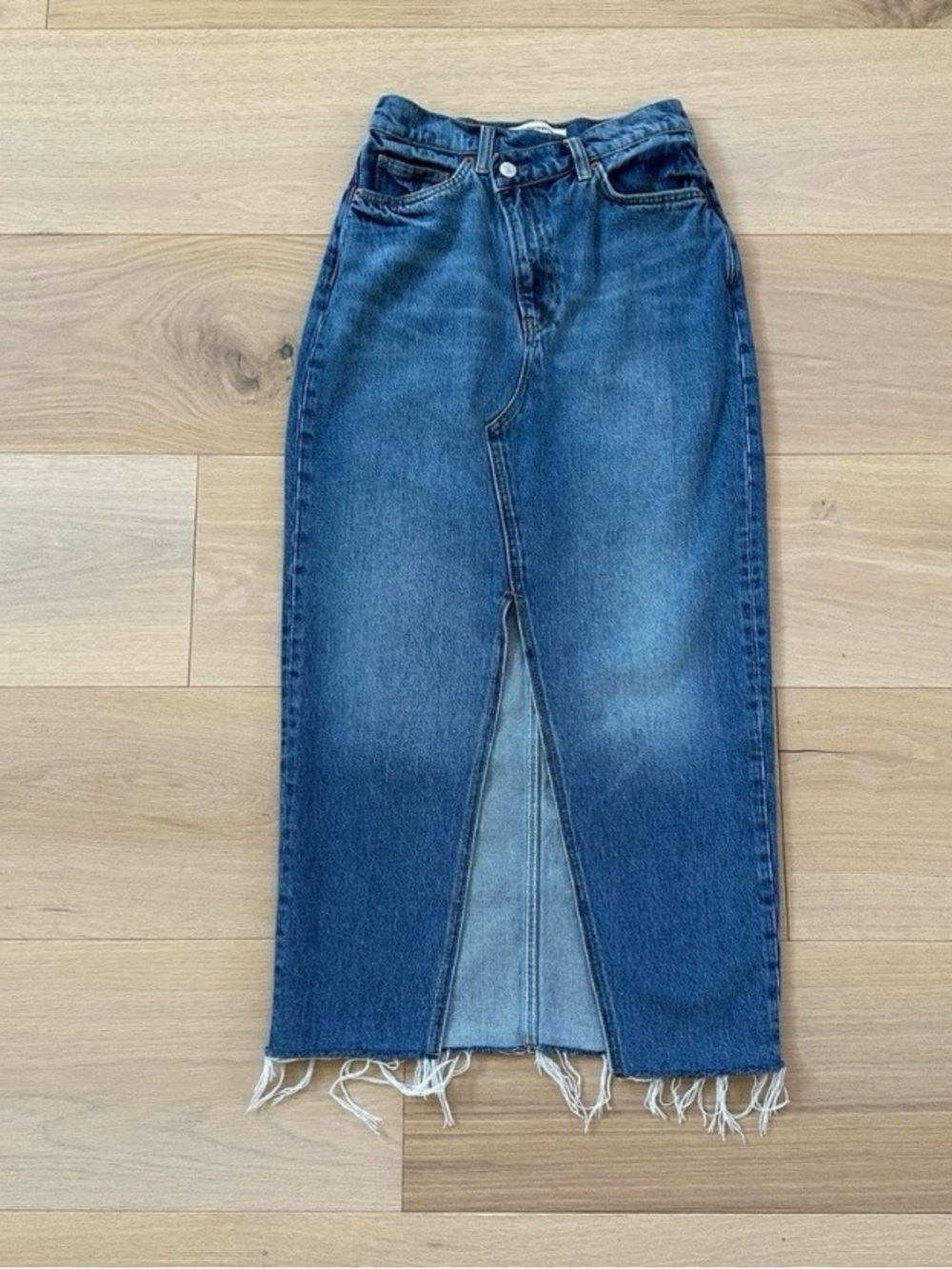 Reformation Nila Long Midi Denim Skirt with Front Slit